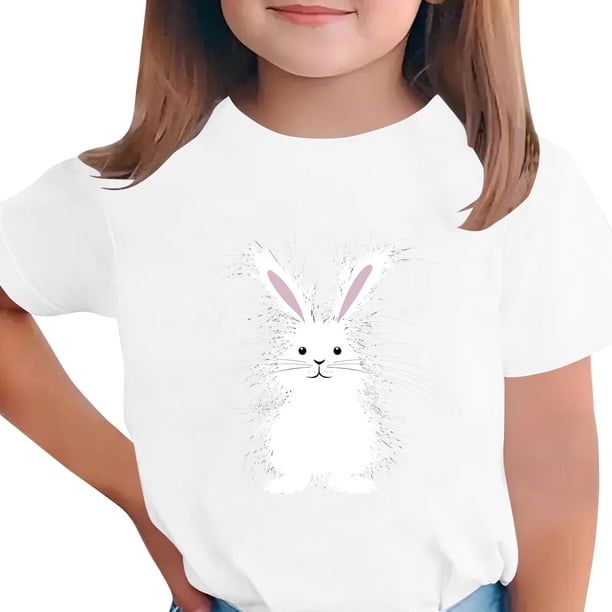 Manga Corta Crop Top para Niños Niños Pascua Impresa Gráfica Tee Cuello Redondo Casual Versátil 3-14 Años