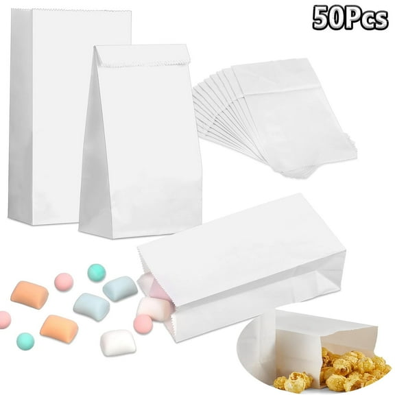 GIXUSIL 50 Pcs 1lb White Paper Lunch Bags,Premium Paper Bulk Bags,Recyclable Paper Snack Sacks,Durable Small Paper Grocery Bag for Food Storage,Wedding, Small Business, 7 x 3.5 x 2.2"