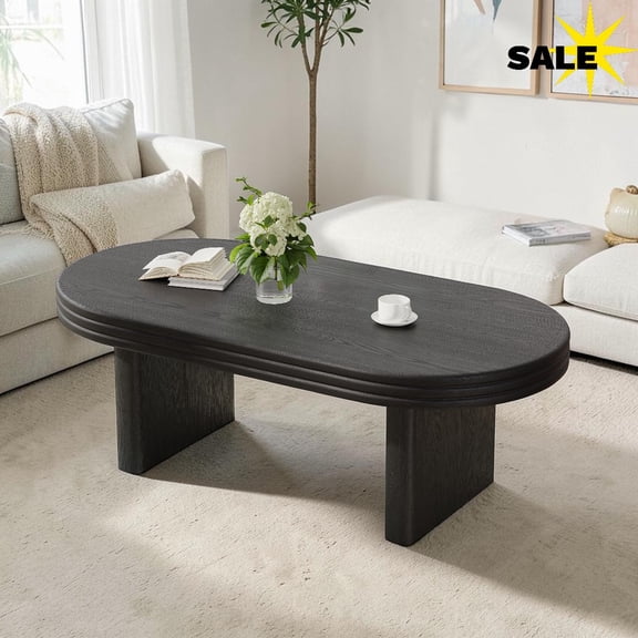 GZXS 47.24" Oval Coffee Table, Mid-Century Modern MDF Center Cocktail Table for Living Space or Home Decor, Easy Assembly, Black
