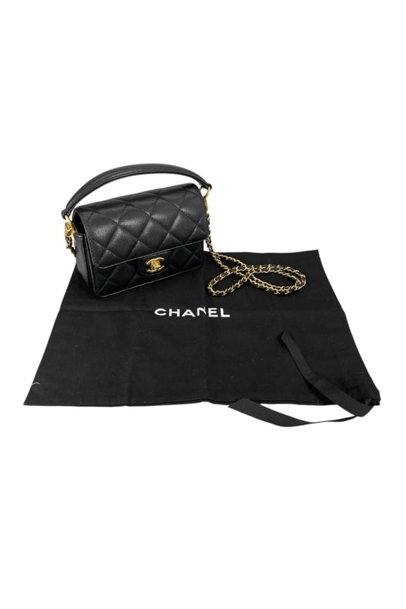 Pre-Owned Chanel CHANEL Handbag Flap Bag Caviar Skin Matelass Handle Mini Leather AS5164 Black