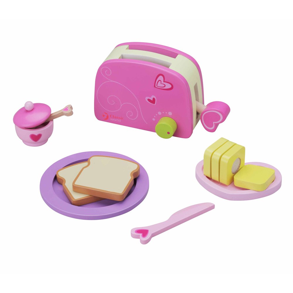 Classic World Pink Wooden Toy Toaster Playset
