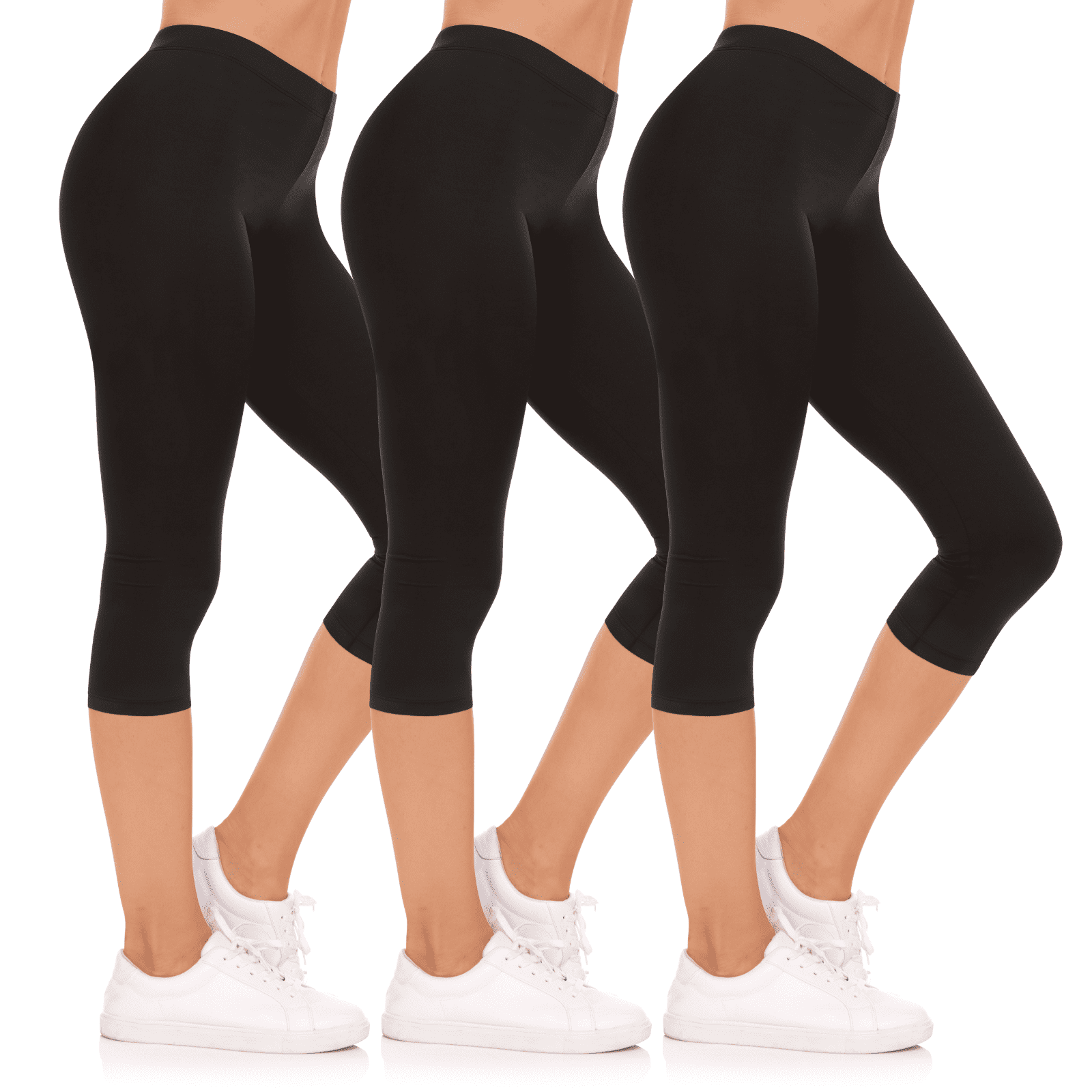 Sweet Hearts 3-Pack Capri Pants for Women- Elastic Waist Tummy Control Capris for Women Yoga Pants Womenβs Capri Leggings Clothing Made in USA