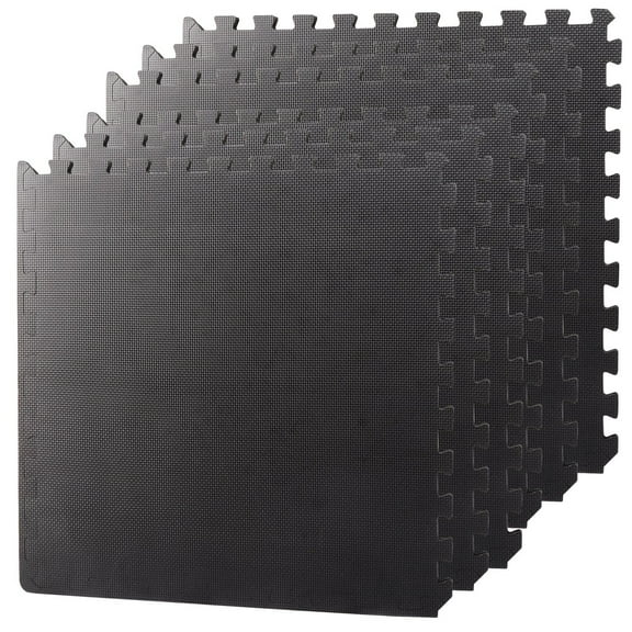 ZENY 6 Pieces 24 x 24" Puzzle Exercise Floor Mat with EVA Training Interlocking Tile, Black
