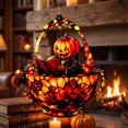 thumbnail image 6 of Halloween Pumpkin Suncatcher Ornament,Stained‑Glass Style Teacup Pumpkin Hanging Window Decorative for Window Porch Holiday Accent, 6 of 7