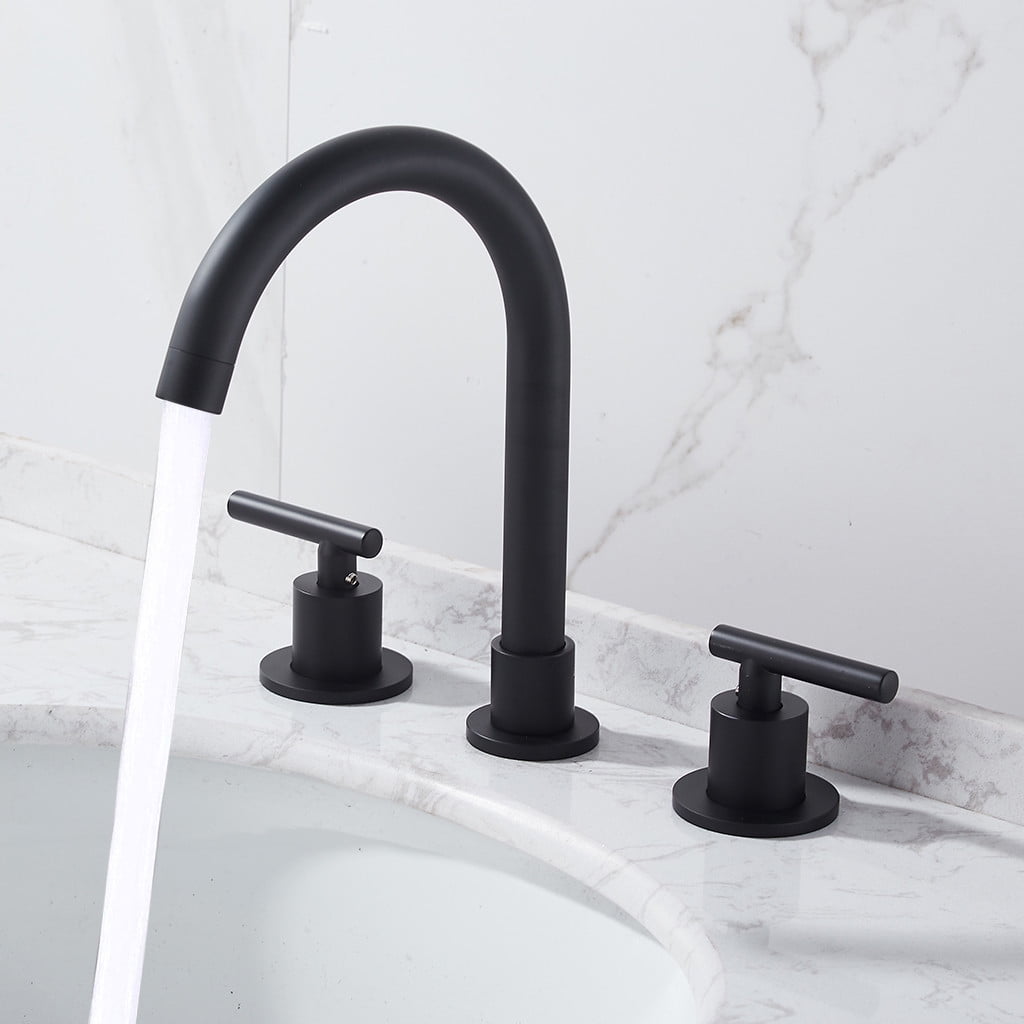 Two Handle 8 inch Widespread Bathroom Sink Faucet with Supply Hose Black