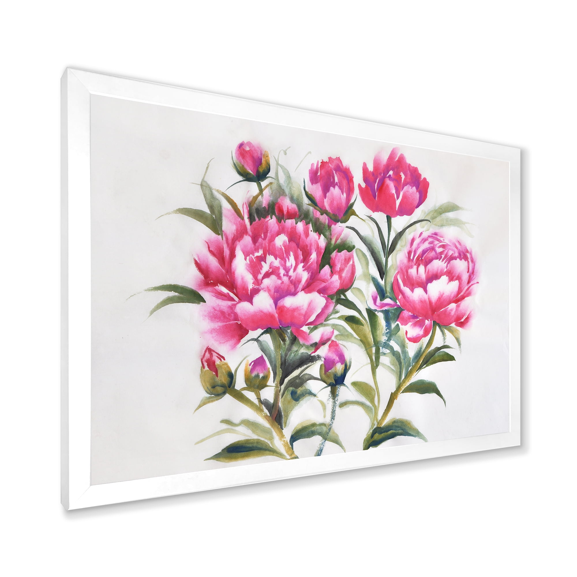 Designart 'Purple Peonies Flowers' Traditional Framed Art Print