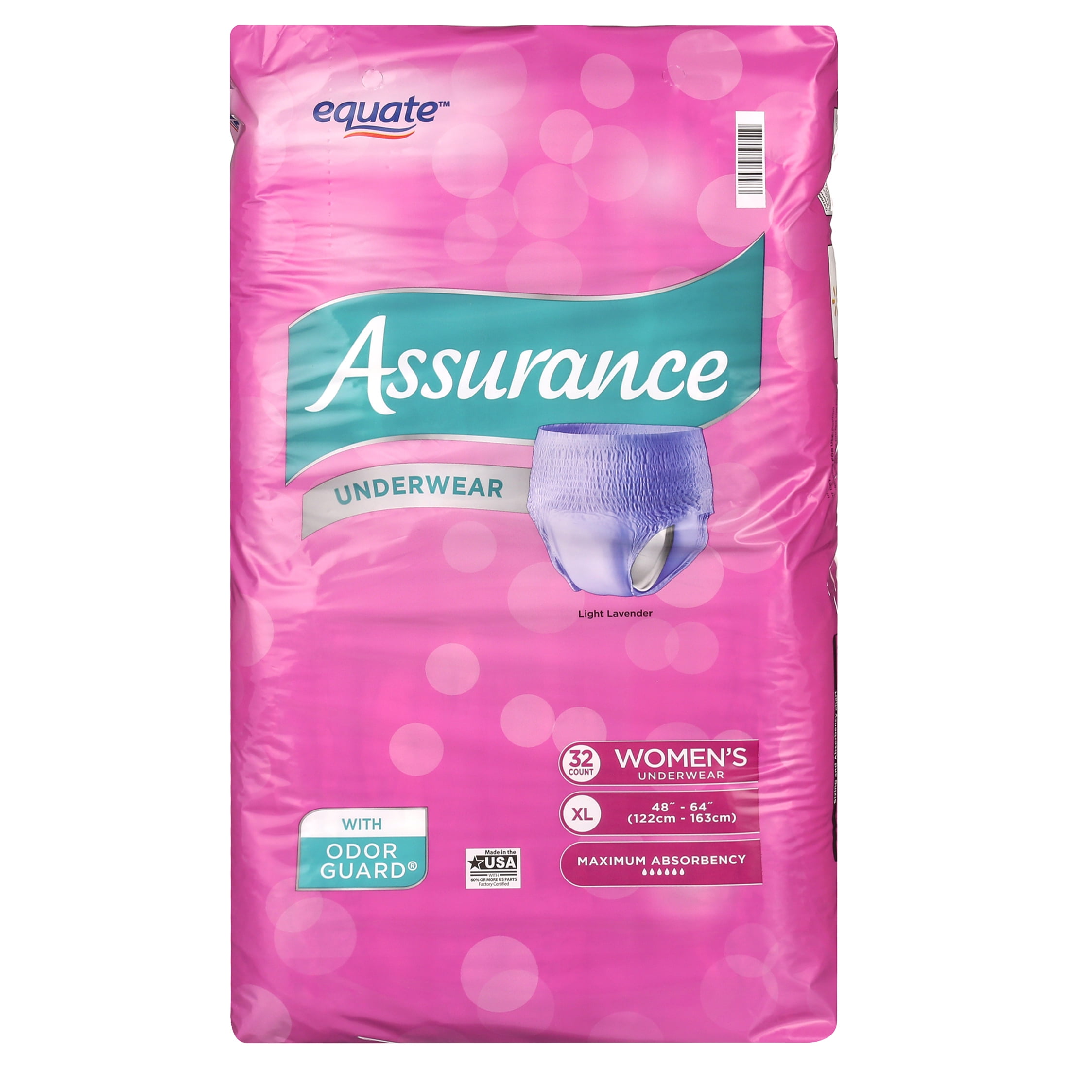 Assurance Incontinence Underwear for Women, Maximum, Size XL, 64 Count