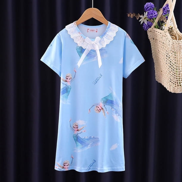 Pijamas infantiles de verano para niñas, lindos pijamas de manga corta con cuello redondo de dibujos animados, ropa de hogar holgada y delgada para niñas de talla mediana y niños mayores