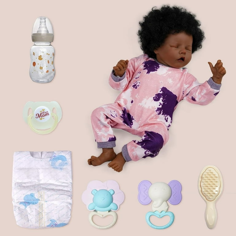 Reborn Baby Dolls Black 17 inch Realistic Real Life Newborn African  American Cloth Body for Kids Age 3+