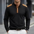 thumbnail image 1 of Ceisia Men's Loose Fit Long Sleeve Henley Shirts with Waffle Knit and Shoulder Color Block Patchwork, Stretch Blend Stand Collar Casual Tops Gifts, 1 of 5