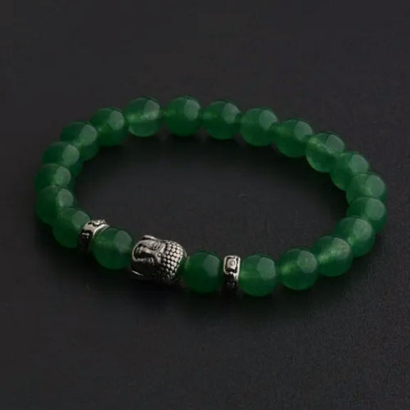 EOEMY Fashion Women 8mm White Turquoise Lava Beads Buddha Head Men Charm Bracelets-187-D