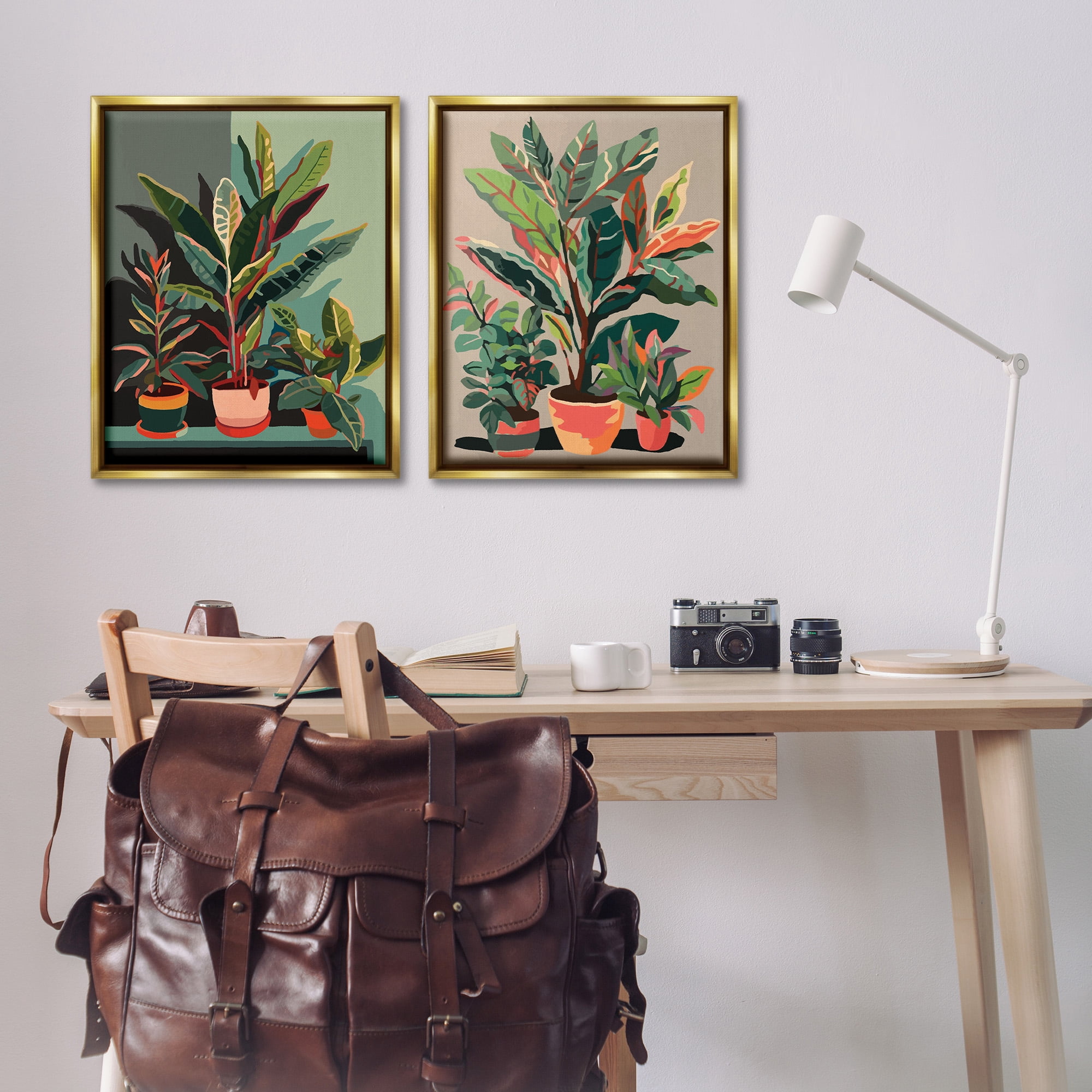 Stupell Industries Various House Plants Botanical & Floral Painting Gold Floater Framed Canvas Art Print Wall Art, 25 x 31, Set of 2