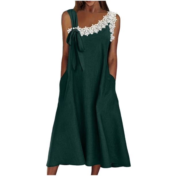 Vestido de Verano Casual sin Mangas Gradual de las Mujeres Vestido Largo con Cuello en V, Vestido de Vacaciones de Poliéster Suave