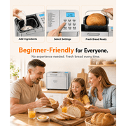 Bread Maker, 17-in-1 2LB Amumu Automatic Bread Machine, LCD Display, Beginner-Friendly Controls, Nonstick Pan, Delay Timer, Keep Warm, Stainless Steel, Silver