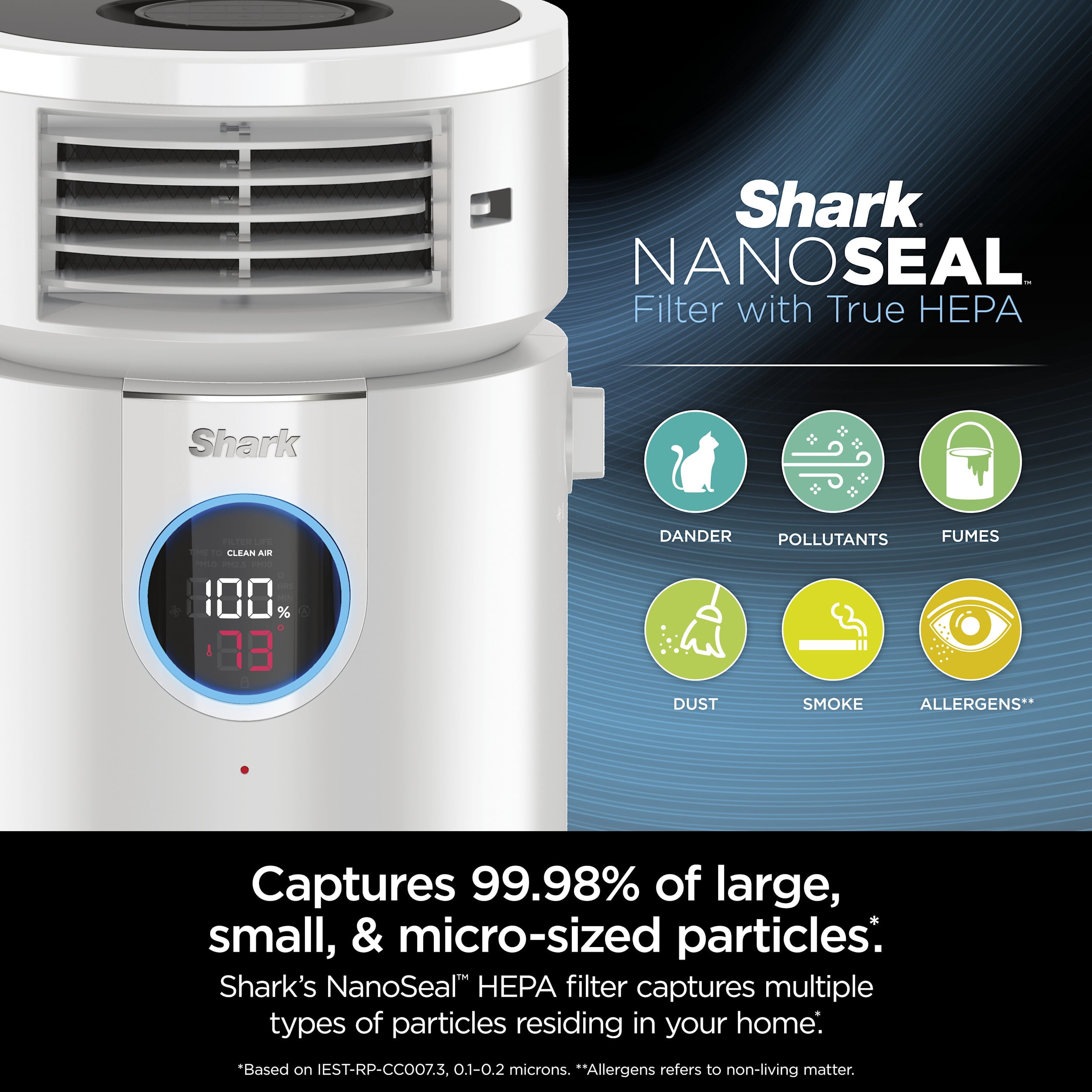 Shark CleanSense 3-in-1 500 Sq Ft HEPA Air Purifier, Heater & Fan, Oscillating, Captures Dust, Allergens, and Smoke, HC450 White