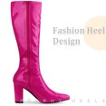 thumbnail image 4 of Unique Bargains Women's Boot Pointed Toe  Zip Chunky Heels Knee High Boots Hot Pink 9, 4 of 6