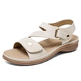 thumbnail image 3 of Littleplum Flat Sandals for Women with Arch Support Non Slip Ornamental Button Adjustable Straps Casual Walking Beach Summer Shoes, Beige, 8.5, 3 of 13