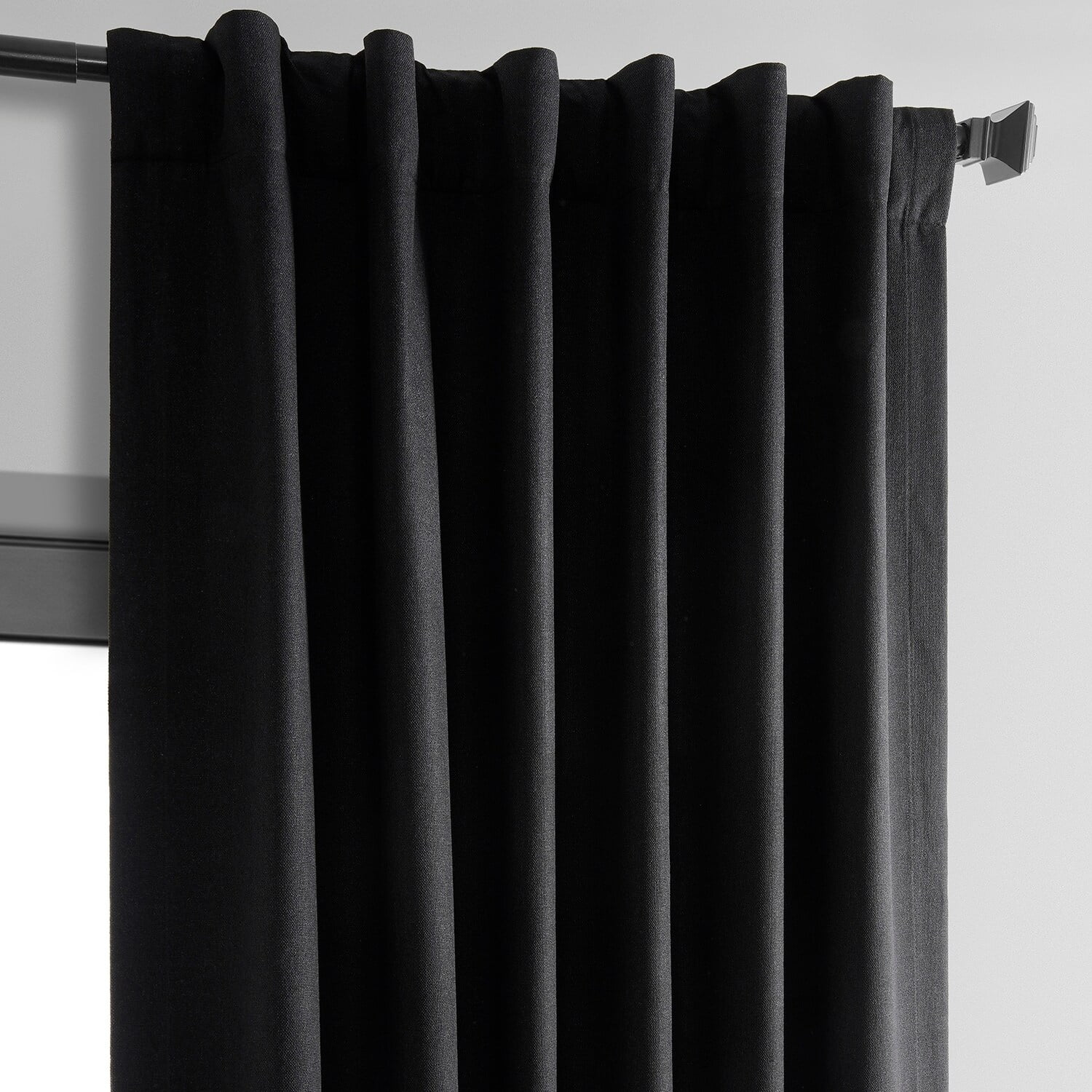 Exclusive Fabrics  Vintage Thermal Cross Linen Weave Blackout Curtains (1 Panel) Black 50 X 120 120 Inches
