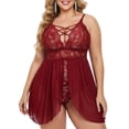 thumbnail image 2 of ValueVibe Plus Size Lingerie for Women Sexy Lace Criss Cross Nightie Snap Crotch Mesh Chemise Nightwear,Burgundy XL, 2 of 4