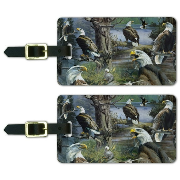Bald Eagle and Baby Eaglet Raptor Collage Luggage ID Tags Suitcase Carry-On Cards - Set of 2