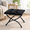 Black, variant on Black Upholstered Folding 15 Inch Metal Frame Foot Rest Stool Ottoman