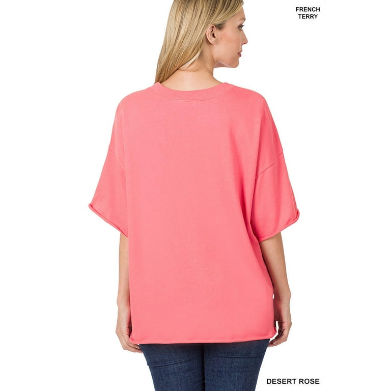 Zenana Plus Cotton French Terry Drop Shoulder Raw Edge Relaxed