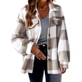 thumbnail image 2 of Women Jacket Wool Lamb Plaid Shirts Long Sleeve Flannel Lapel Button Down Cardigan Boyfriend Shacket Fall Winter Clothes, 2 of 5