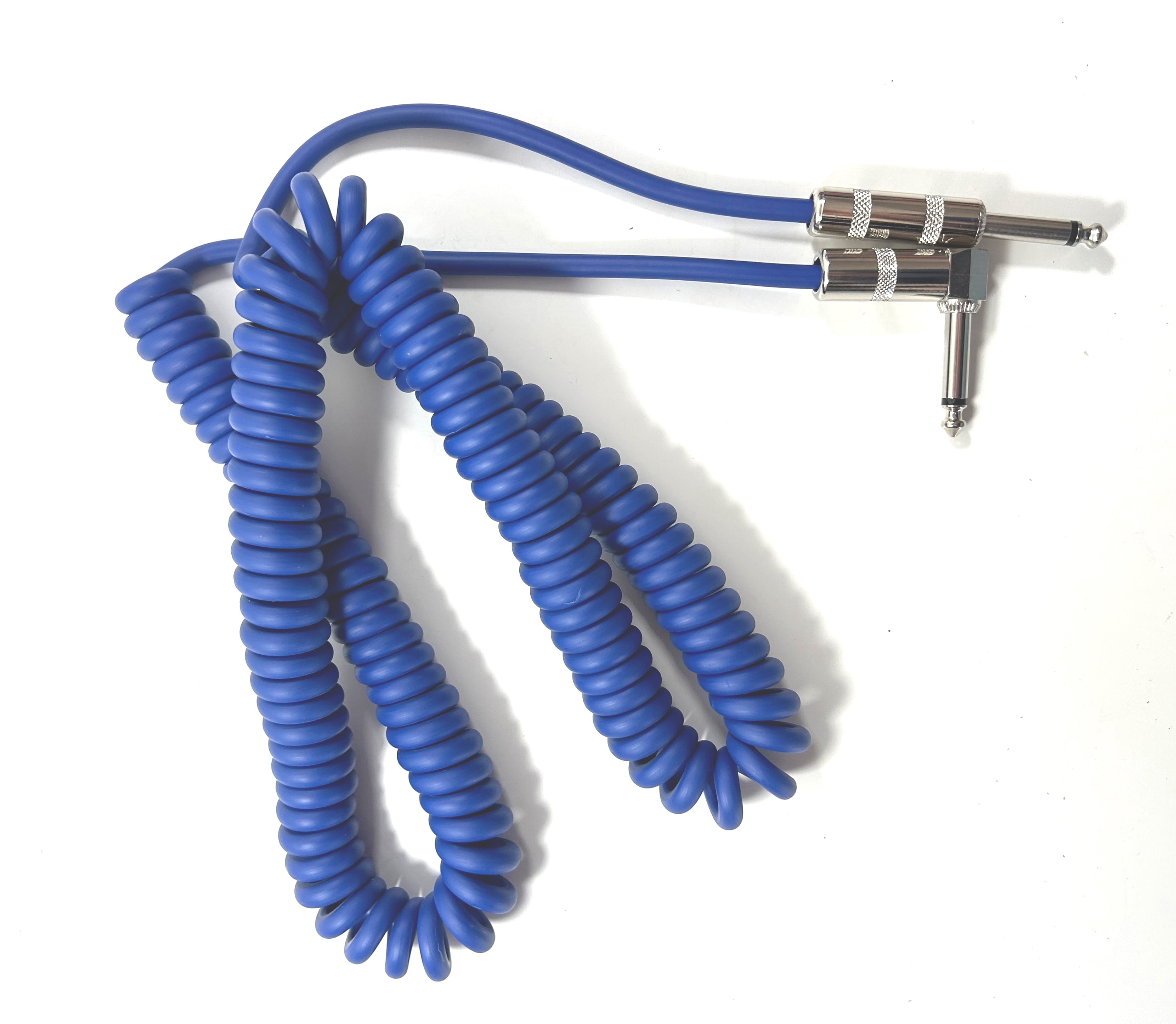 Perfektion Guitar Cable Instrument Coiled Heavy Duty Blue 20ft Right Angle End