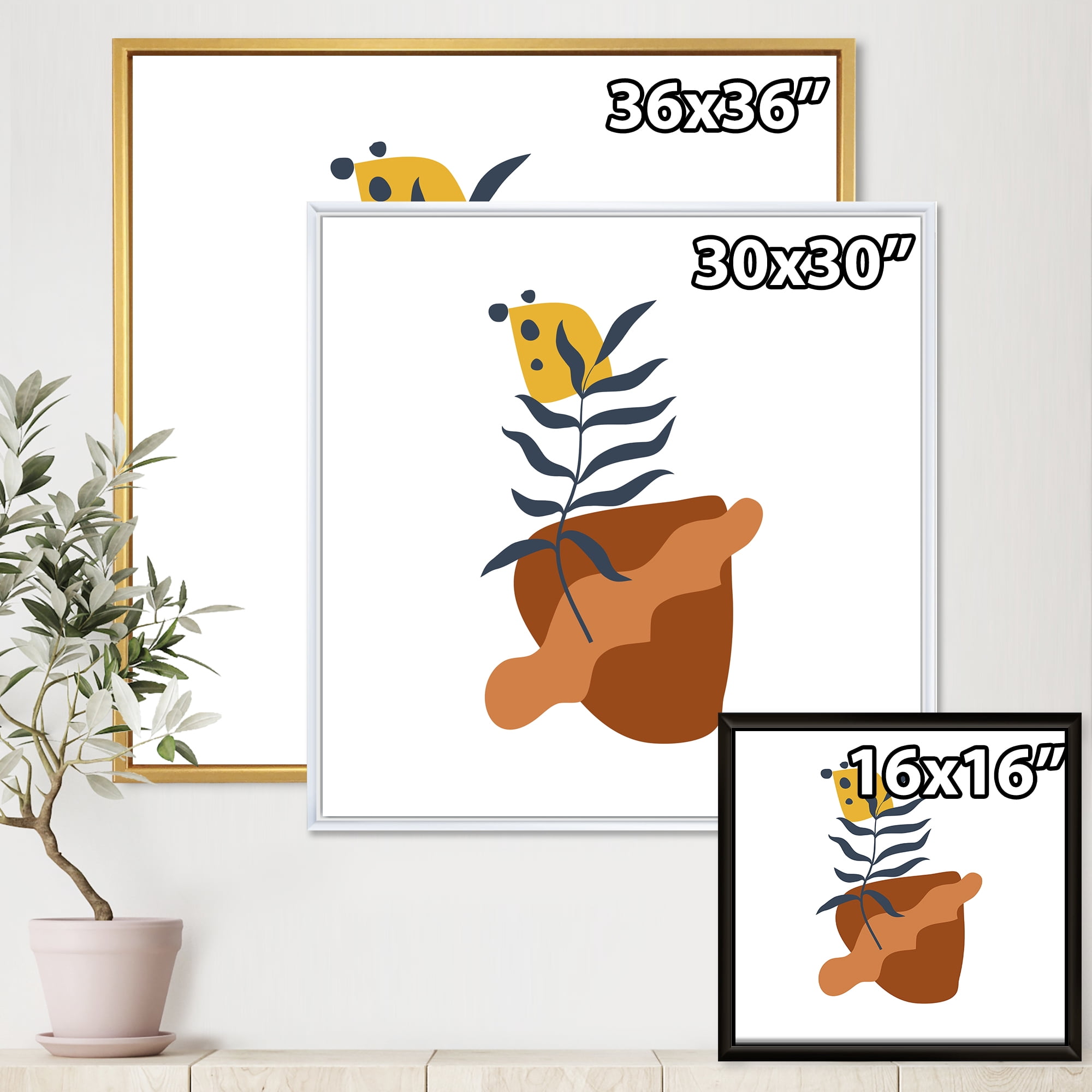 Designart 'Abstract Flowers Plants With Elementary Shapes VI' Modern Framed Canvas Wall Art Print