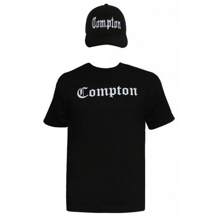 - Mens Compton Kit - Black Short-Sleeve T-Shirt + Black Adjustable Cap