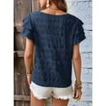 thumbnail image 3 of Womens Summer Ruffle Short Sleeve Crewneck Shirts Textured Ladies Elegant Business Blouses Dressy Casual Sea Blue XXL, 3 of 6