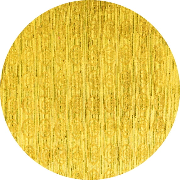 Ahgly Company Machine Washable Indoor Round Solid Yellow Modern Area Rugs, 8' Round