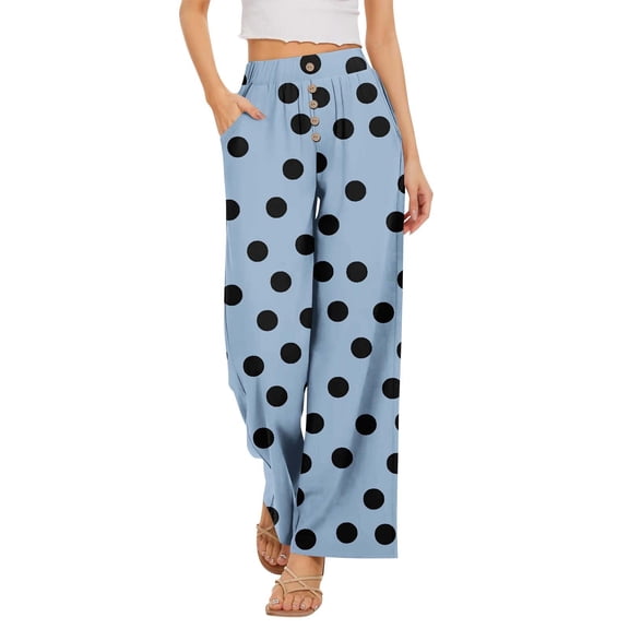 kaondbfi Fashion Casual Women's Wide Leg Pants High Elastic Waisted Pants Trousers with Pockets Summer Casual Pants for Women