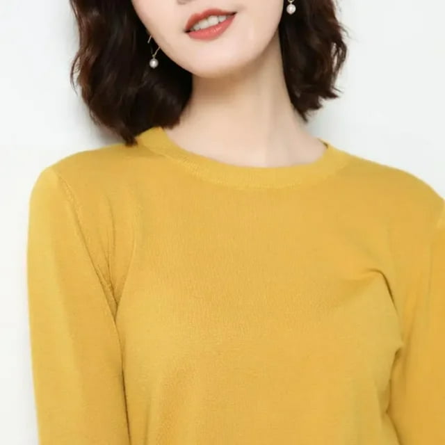 LNGOOR Chandail pour Femmes 2024 Col Rond Manches Longues Automne Hiver Pulls Mode Chandails Coréens Chandails de Base Chandails Ajustés en Tricot Chandails