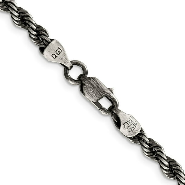 925 Sterling Silver Twisted Ruthenium plating Fancy Lobster Closure  Ruthenium 4mm Rope Chain Necklace 20 Inch Jewelry Gi 