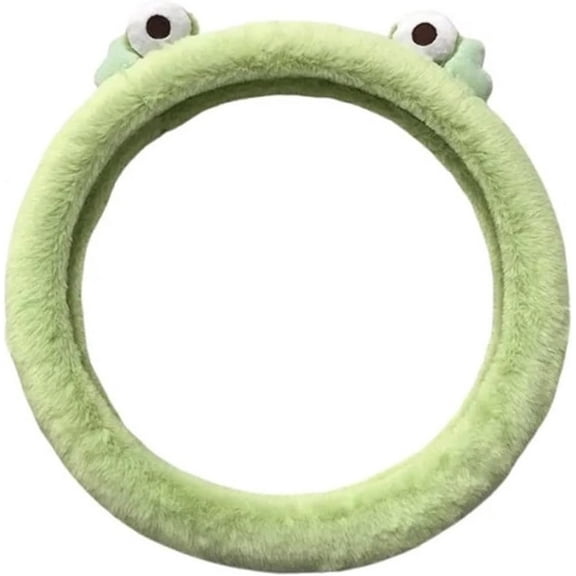15 Inch Plush Frog Steering Wheel Cover, Green, Universal Fit, Fluffy