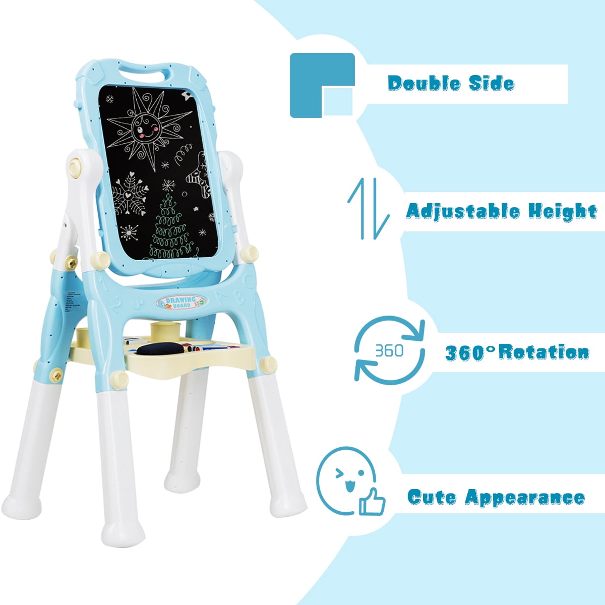 Topbuy Double Sided Art Easel Height Adjustable for Kids Blue