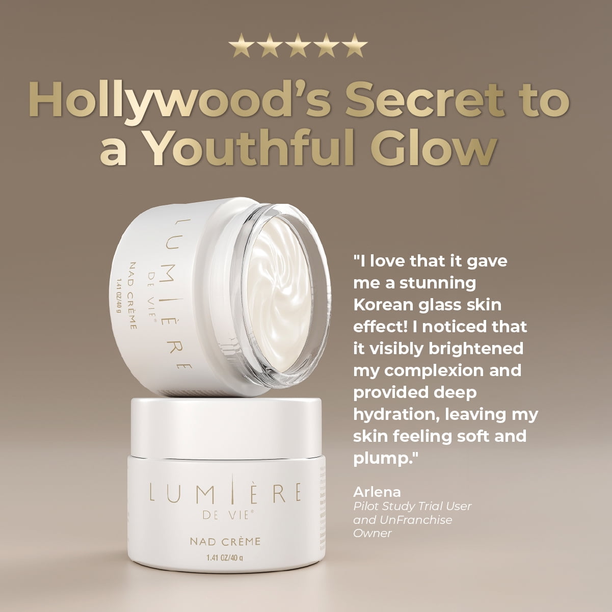 LUMIÈRE DE VIE® NAD Crème – Face Cream with 5% Myristyl Nicotinate, Supports Healthy NAD Levels, Smooths the Look of Fine Lines, Helps Improve Elasticity & Hydration, 40g