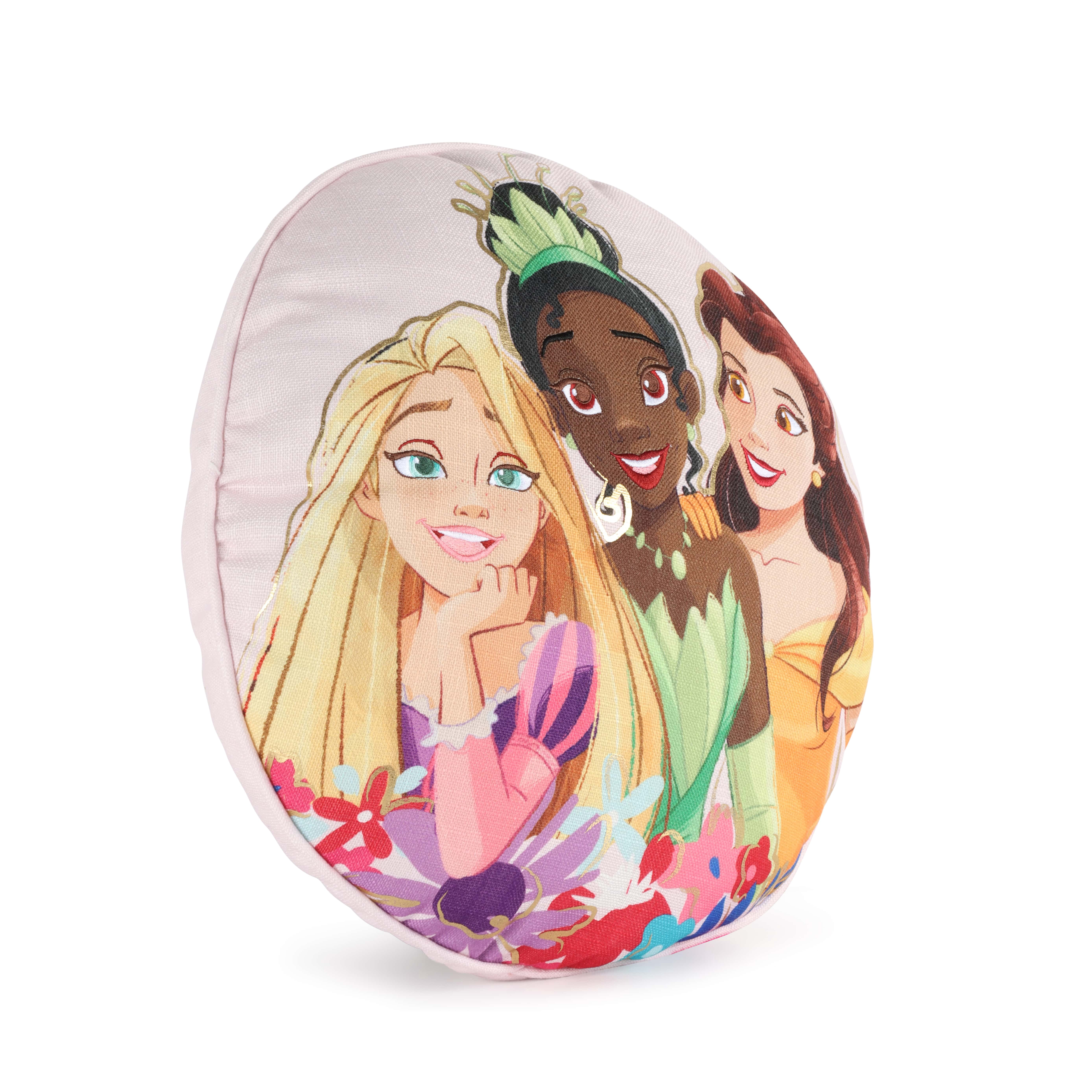 Princess Floral Gardens 14in Round Decorative Pillow, Polyester, Pink, Disney