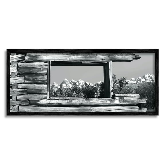 Stupell Industries Rustic Cabin Window Landscape Photography Black Framed Art Print Wall Art, 24 x 10