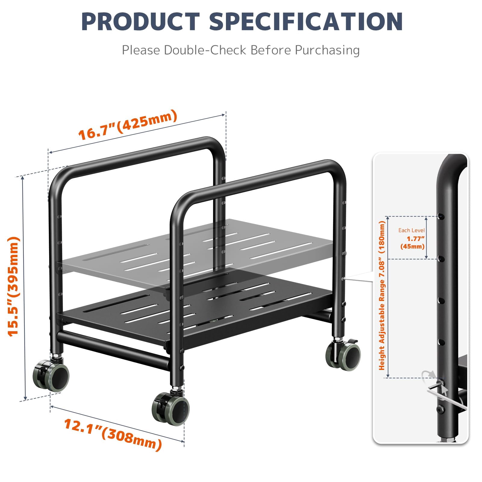 Computer Tower Stand Under Desk - Height Adjustable Pc For Most Mid-tower  Rolling Cpu Holder With 360° Locking Wheels Max Load 66 Lbs Black