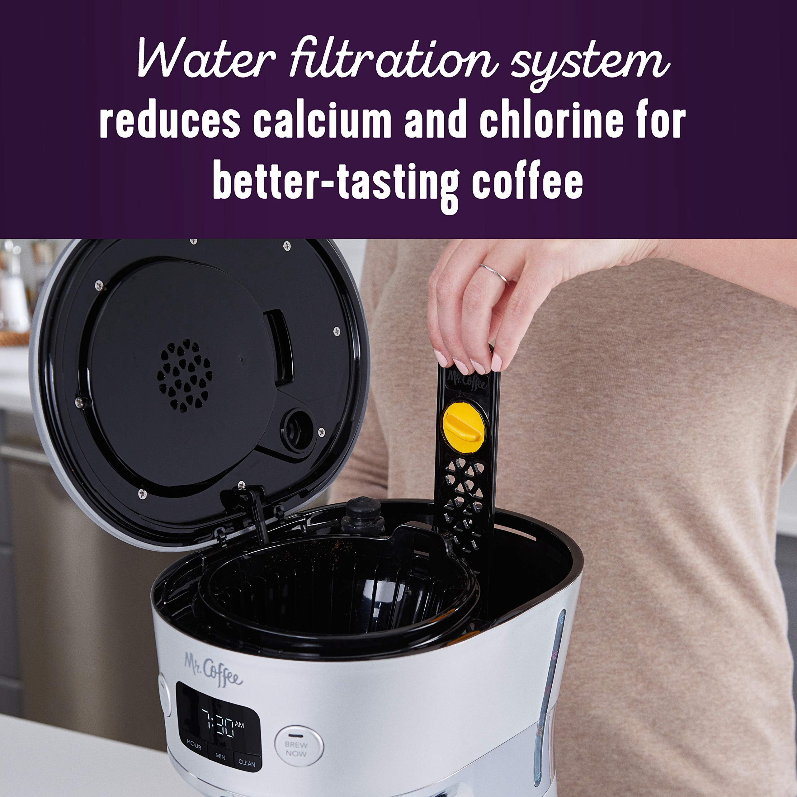 Open Box Mr. Coffee Easy Measure 12 Cup Programmable Maker with Gold Tone Reusable Filter, Silver/Chrome