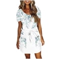 thumbnail image 1 of Mini Vestido de Verano Color Sólido Cuello en V Manga Corta Vestido de Becerro Medio, Vestido Corto de Verano, 1 of 5