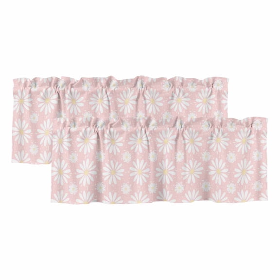 Pink Daisy Valances for Windows, Decorative Rod Pocket Window Valance Curtains, Spring Floral Elegant Pastoral Botanical Short Curtain Drapes for Kitchen/Bathroom/Living Room, 2 Panels, 42" W x 12" L