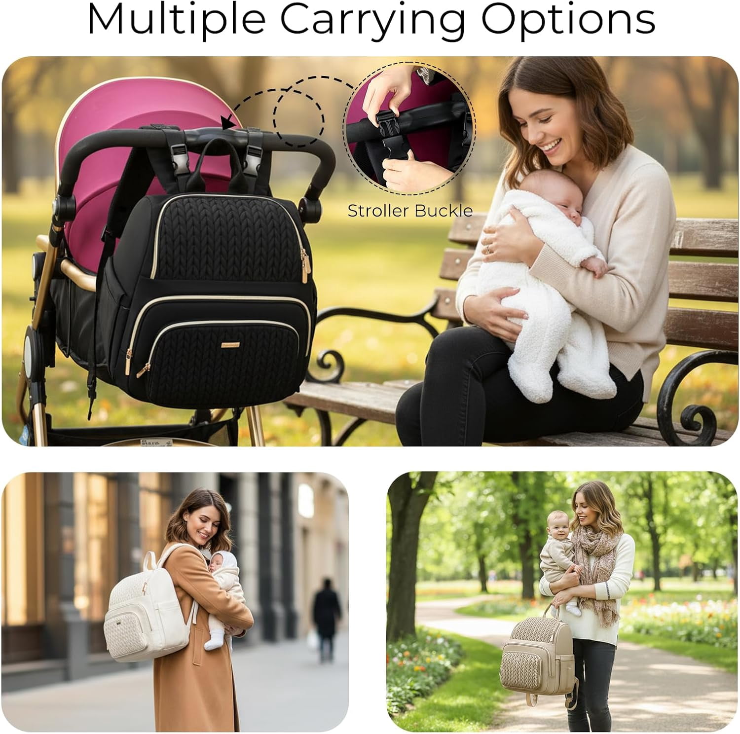 Diaper Bag Backpack - Lightweight & Stylish, Boys, Girls & Baby Travel Essentials Tote with Changing Pad, Insulated Pocket, Stroller Strap - Baby Diaper Backpack for Mom, Maternity (Black)
