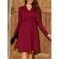 thumbnail image 3 of Fancyglim Women Dresses Long Sleeve V Neck Casual Button Fashion Fall Aline Dress with Pockets Burgundy XL, 3 of 8