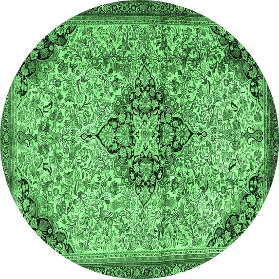 Ahgly Company Indoor Round Medallion Emerald Green Traditional Area Rugs, 5' Round