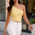 thumbnail image 2 of Hxshgdsn Womens One Shoulder Tank Top with Built in Bra Solid Color Casual Crop Top（Yellow/XL）, 2 of 7