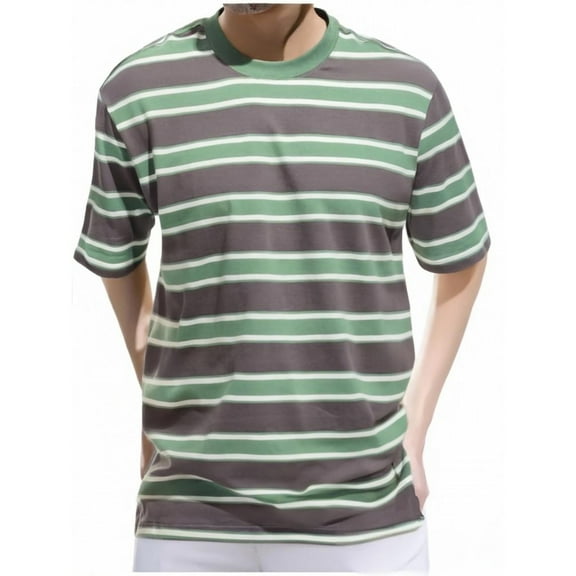 Taqqpue Mens Short Sleeve T-Shirts Classic Horizontal Striped Casual Crewneck Basic Shirt Fitted Everyday Tees