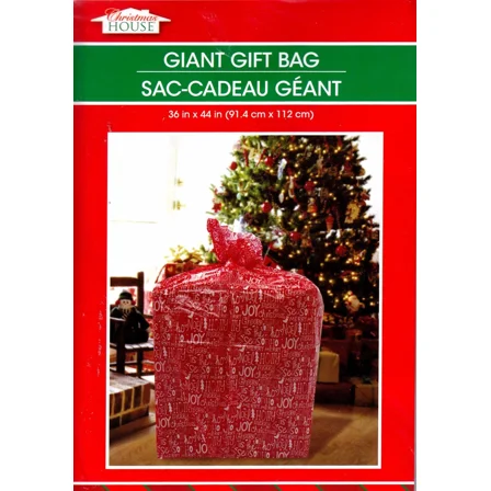 New Christmas House Giant Gift Presents Bag W Tag 36" X 44"~ Noel Red (Qty 1)